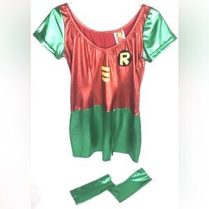 Teen Titan Vinyl Halloween Costume Dress Armbands ~ ROBIN Girls Size Medium 7-8
